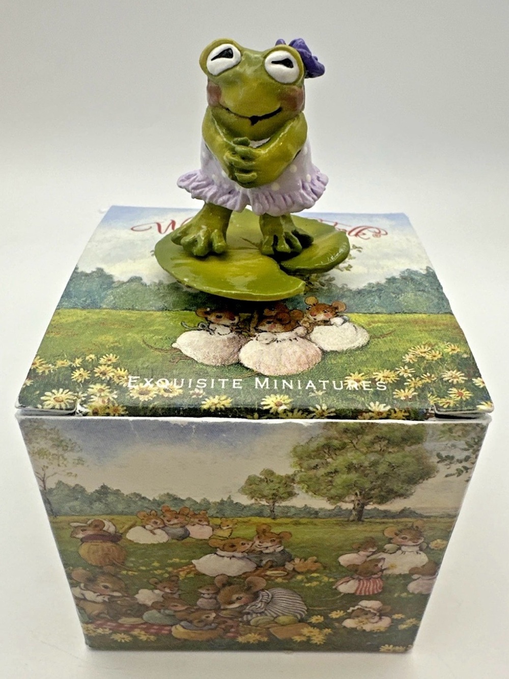 Wee Forest Folk F-07 Flirty Frog - Lavender White Polka Dots (RETIRED) WFF NIB